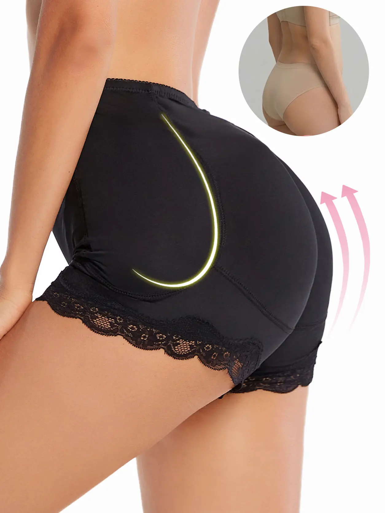 LUMIGIRL Women's Padded Butt Lifter Shapewear Shorts, Seamless Lace Underwear with Tummy Control & Hip Enhancer, Lightweight for Wedding, Party, Dates, Glam