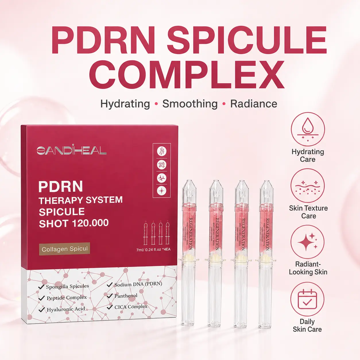 Sanendi PDRN Salmon DNA Spicule Facial Serum Kit - 7ml Hydrating Water-Based Ampoule, 120000-Shot Microcrystal Sponge, Hyaluronic Acid for Skin Rejuvenation & Exfoliation