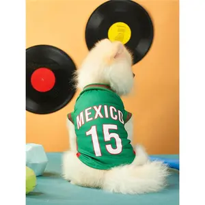 Mexican National Team Style Pet Jersey, Size 15, Striped With English Number Print, Contrast Color Collar And Ribbed Cuffs, Suitable For All Breeds