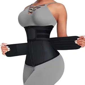 FeelGirls Women Long Torso Sauna Workout Double Belts Neoprene Sports Waist Belt Corset Waist Cincher Zipper Trimmer Womenswear Shapewear Compression