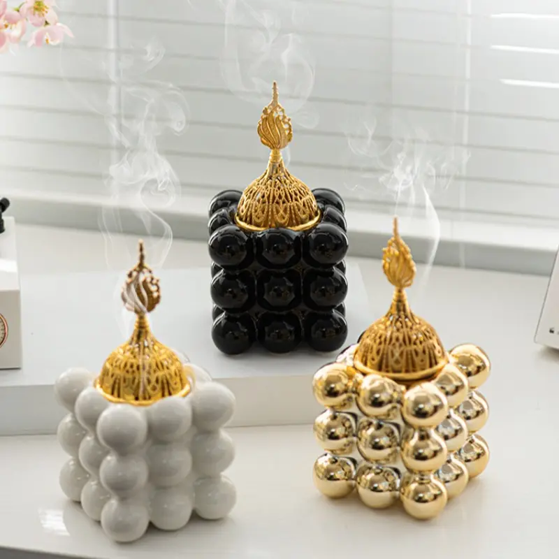Handheld Ceramic Incense Burner - Modern Square Magic Cube Design, Aroma Diffuser & Home Ornament, Perfect for Room Scents (Bedroom/Living Room/Dining Room/Office Use)