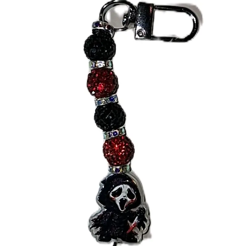 Ghostface with Weapon  - Glitter Bead Design - Cellphone Smartphone Charm - Bag Clip Keychain Accessory - Compact & Convenient - Versatile Use - Fun Accessory