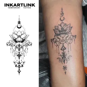 INKARTLINK Tattoo Tech, 2 Sheets Extra-Large Semi Permanent Tattoo, Adult Art Design Temporary Tattoos, Lasts 1-2 Weeks, Waterproof, Realistic Look, No Adhesive, No Reflection (Lotus Flower Design)