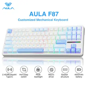AULA F87 TKL Wireless Mechanical Gaming Keyboard,75% Custom Hot Swappable Keyboard,Tri-Mode Connection 2.4GHz/USB-C/BT5.0 Gasket Mount Gaming Keyboard with PBT Keycaps,Pre-lubed Greywood Switches,RGB Backlit Mechanical Keyboard TikTokShopfalldealsforyou