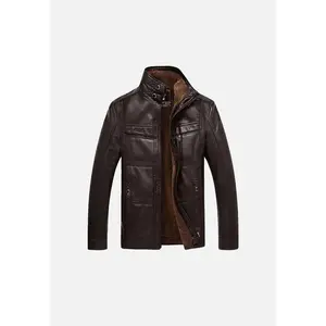 Soto Dark Coffee Leather Bomber Jacket