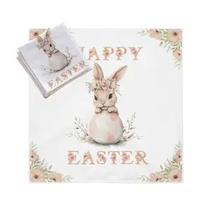 Bunny Blooms Cloth Napkin Set of 4 - Adorable Bunny & Floral Design for Easter Tableware - Soft Broadcloth Fabric - 20x20 Inches - Hemmed Edges - Non-Printed White Back - Perfect for Spring Celebrations - Cutlery