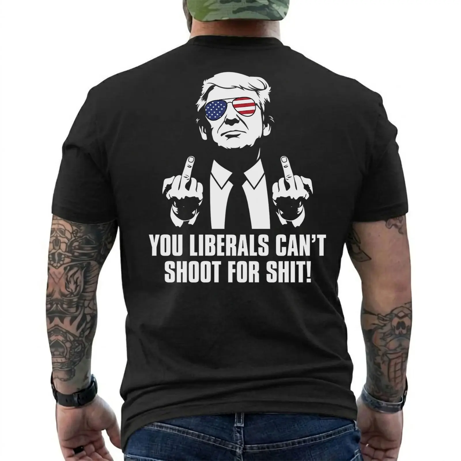 Funny Trump Political T-Shirt for Men – You Liberals Can't Shoot For Sht Graphic Tee, Conservative Humor Shirt, Patriotic Republican Gift for Dad, Husband, Short Sleeve Printed Graphic Shirt, Daily Casual Cotton Menswear