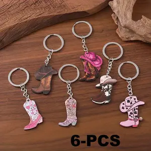 Keychain Set Western Cowboy National Cowboy Hat Boots Hanging Decoration Wooden Pendant Keychain Set
