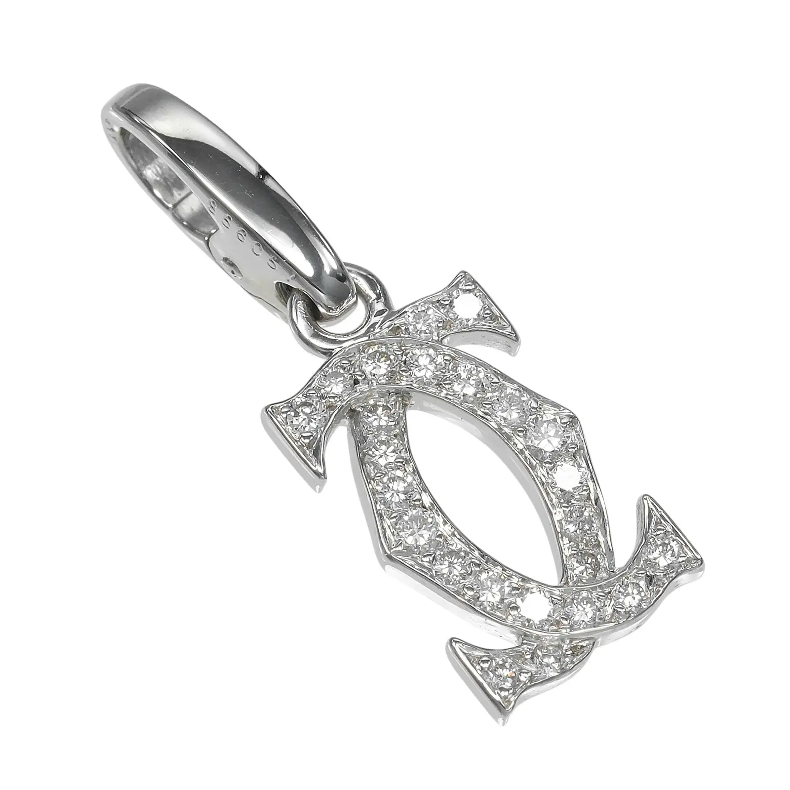 Pre-owned Cartier 18K White Gold (Au750) Small Leather Goods 2C Charm Au750 White Gold Diamond Pendant
