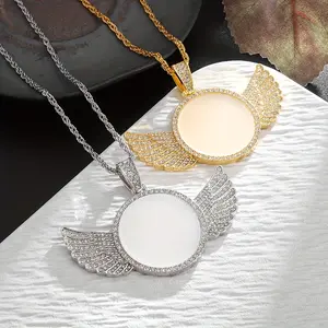 1pc New Hip-hop Angel Wing Round Photo Frame Pendant Chain Necklace - Creative & Commemorative - Stainless Steel - For Men & Women - Perfect Gift for Birthday & Anniversary christmas haul 2024