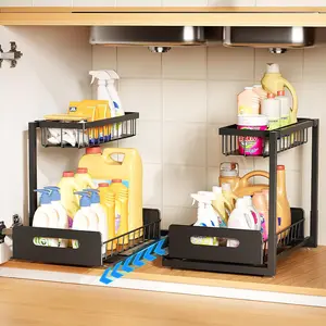 Under Sink Organizer 2 Tier Pull Out CabinetOrganizer Slide Out Sink Shelf & Cabinet Organizerfor Kitchen Bathroom Cabinet Installation OrganizingSystem