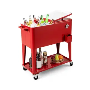 COSTWAY - Portable Patio Cooler with Bottom Storage Shelf and Bottle Opener-Red