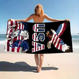 1 Pc American Flag Beach Towel Cool Eagle Pattern Super Absorbent Lightweight Quick Dry Soft Comfortable Premium Microfiber Perfect For Beach Swimming Yoga Running Essential For Travel tea Match Team Color Matching  Beach Towel