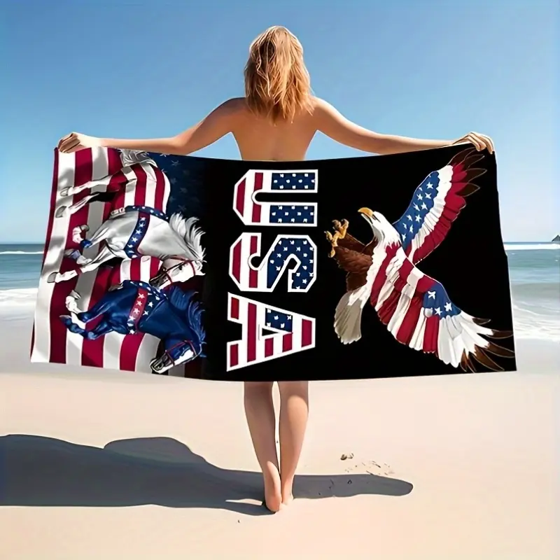 American Flag Eagle Microfiber Bath Towel - Thick, Absorbent, Sand-Resistant, Breathable - Perfect for Beach, Travel, Yoga Use, Cotton