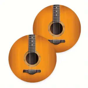2pcs Classic Wooden Guitar Pattern  Coasters - Suitable for Cars, Bars, Cafes, and Office Tables - Anti-Slip and Thermal Insulation Protection - Musical Festival Gift -  Interior Decoration - Desktop Decor - Material: Synthetic