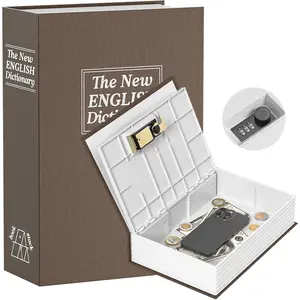 Saving Box for Adults, Book Piggy  with  Combination Lock, Dictionary  Safe Can 9.45 * 6.1 * 2.24IN Combination Metal Safe Lock Box(Brown)