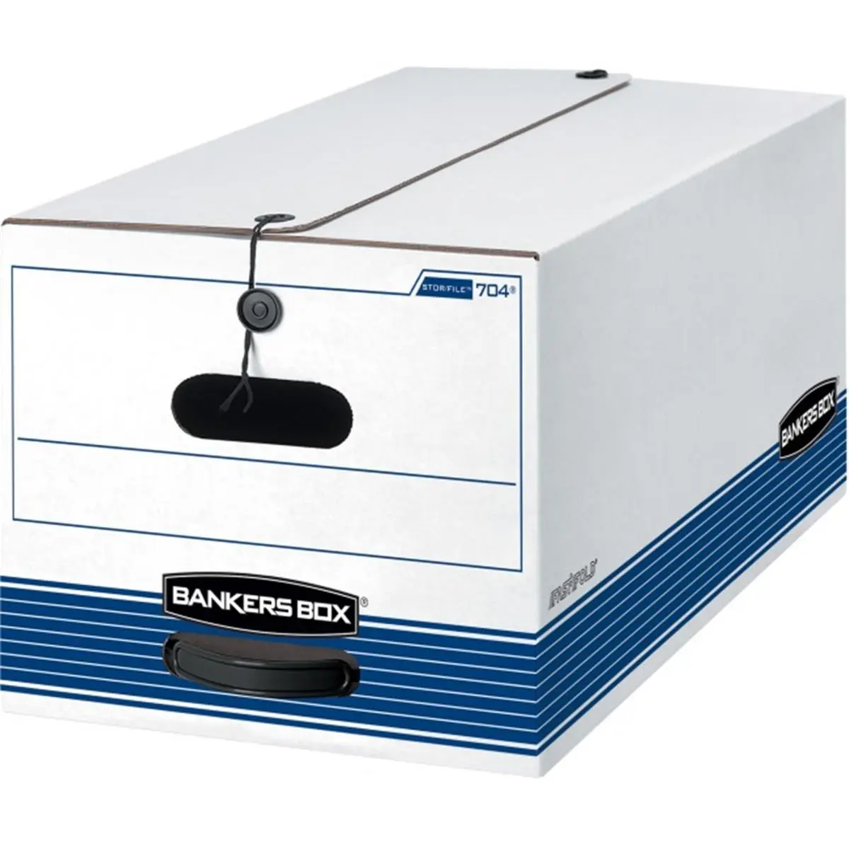 Fellowes Medium-Duty Bankers File Storage Boxes - White & Blue, 500 lb Capacity, Fastfold 1-Step Setup, Tie String Safety Lock, Maximum Security Home File Organizer Storage Boxes
