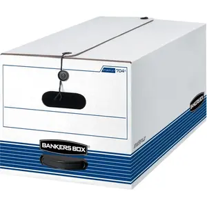 Fellowes Bankers File Storage Boxes - Medium Duty, White & Blue, Lockable with Tie String Safety Lock, Durable Storage Organizer Bin for Home Use, Lockable Storage Boxes