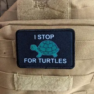 I stop for turtles save the turtles 2"x3" removable morale patch with hook and loop backing