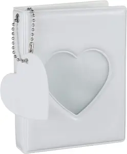 3 Inch Kpop Photocard Holder Book,Mini Photo Album Mirror-Like Photocard Binder,Small Photo Card Book Love Heart Hollow Photocard ID Holder with Love Heart Pendant 32 Pockets (White)
