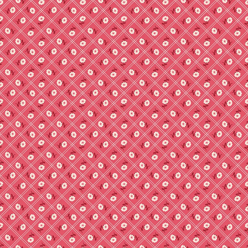 Fabric Riley Blake Lori Holt in Color Tea Rose Calico Berry & Sage by the Quarter Yard C17384-TEAROSE