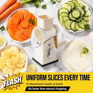 Boyuevi Rotary Cheese Grater & Vegetable Slicer, 5 Stainless Steel Blades, Powerful Suction Base, Quick Shredding for Cheese, Potato, Carrot, Cucumber & Easy Meal Prep