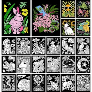 48 Pcs Fuzzy Velvet Coloring Posters Artistic Edition Animal Fuzzy Color Your Own Sheets for Adults DIY Coloring Poster Perfect for Family Craft Project