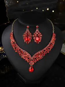 Women's Alloy Rhinestone Jewelry Set, Includes Necklace & Earrings, Perfect for Weddings Parties Special Events Birthday Anniversary Gift, Matching Jewelry Set, Elegant Jewelry Set, Necklaces Earrings Set
