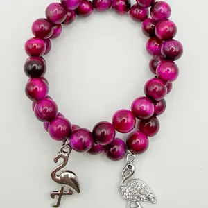 ST inspired Jerry stack bead bracelet rose pink tiger eye gemstone