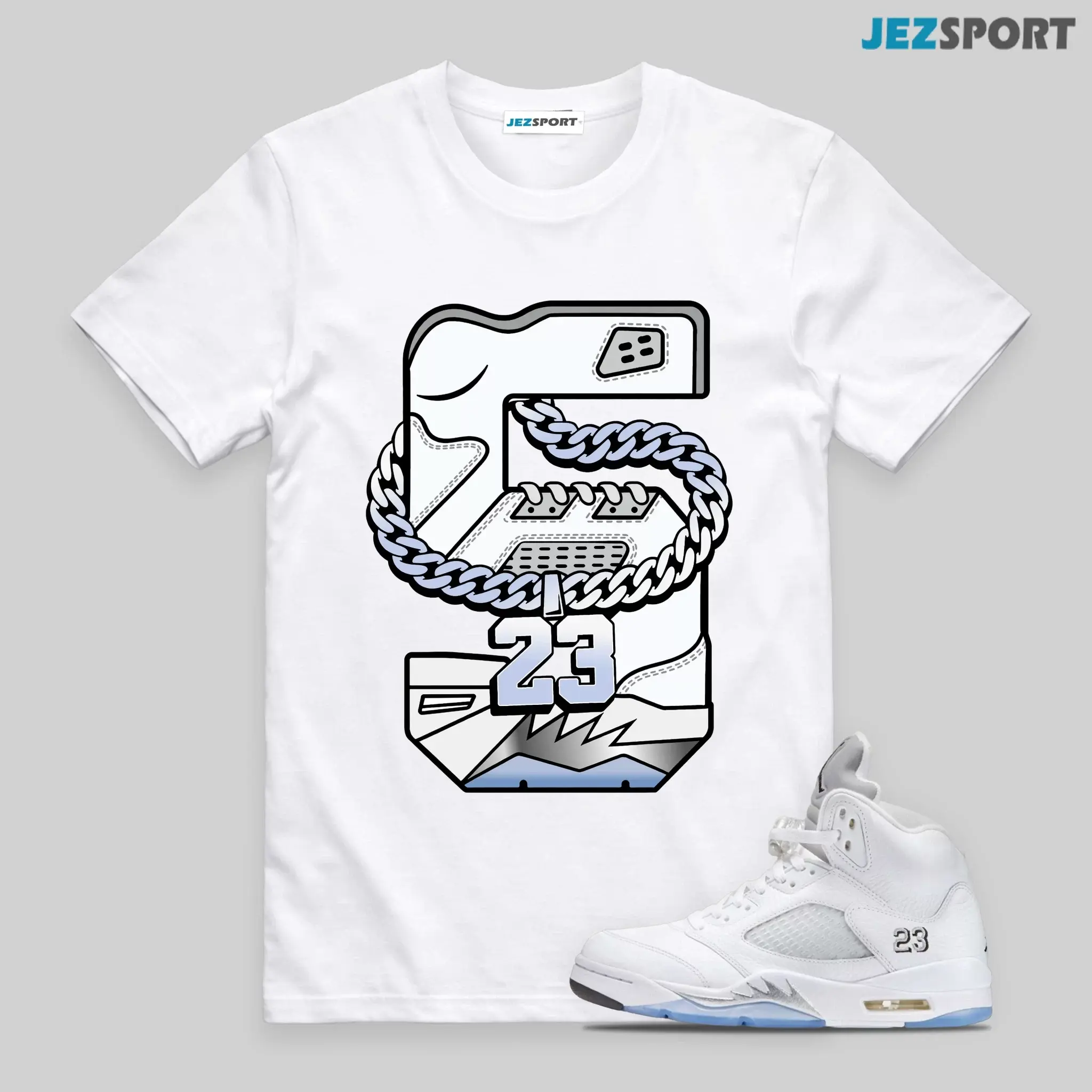 AJ 5 Retro White Metallic 2026 Shirt, AJ5 Metallic Silver Black Match Tee, 5 Graphic Tee, 90s Hip Hop Tee, Gift For Women and Man, Unisex T-Shirt, Sneaker Head Gift