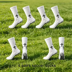 4 pairs Anti-Slip Grip Socks for Male Adults, Cross-Grip Soccer Socks with Complete Protection, Outdoor Sports Use, one size fits most people,Athletic Fit, Durable Material, Sizes 6-13.