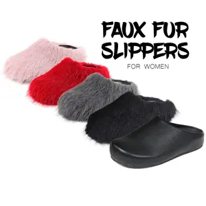 Womens Faux Fur Slippers Winter Slipper Closed Round Toe Flat Heel Comfy Cozy Warm Plush Fuzzy Memory Foam Christmas Party Indoor Outdoor House Fashion Slides