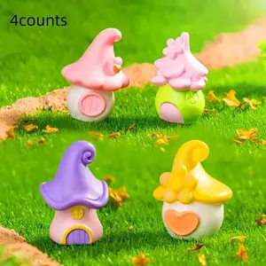 4pcs Miniature Fairy House Garden Decor, DIY Resin Craft Accessories, Desktop Ornament, Micro Landscape Cartoon Houses