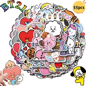BT21 Chimmy Cooky Koya RJ Shooky Mang Stickers High Color Value Cartoon Printing Creative Handmade Ledger Decoration 50/82 Stickers
