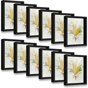 12 count Shadow Box Bulk Display Case Plastic Shadow Box Picture Frame for Photos Flower Wedding Bouquets Pet Memorial Graduation Object Butterfly Tickets Wall Tabletop(5 x 7 Inch, Black)