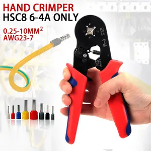 Ratchet Crimping Pliers, Pressure Adjustable Auto-Rebound, Metal Wire Terminal Crimper, Multi-Type Connectors for Electricians, 0.25-10mm Range, Hand Tools