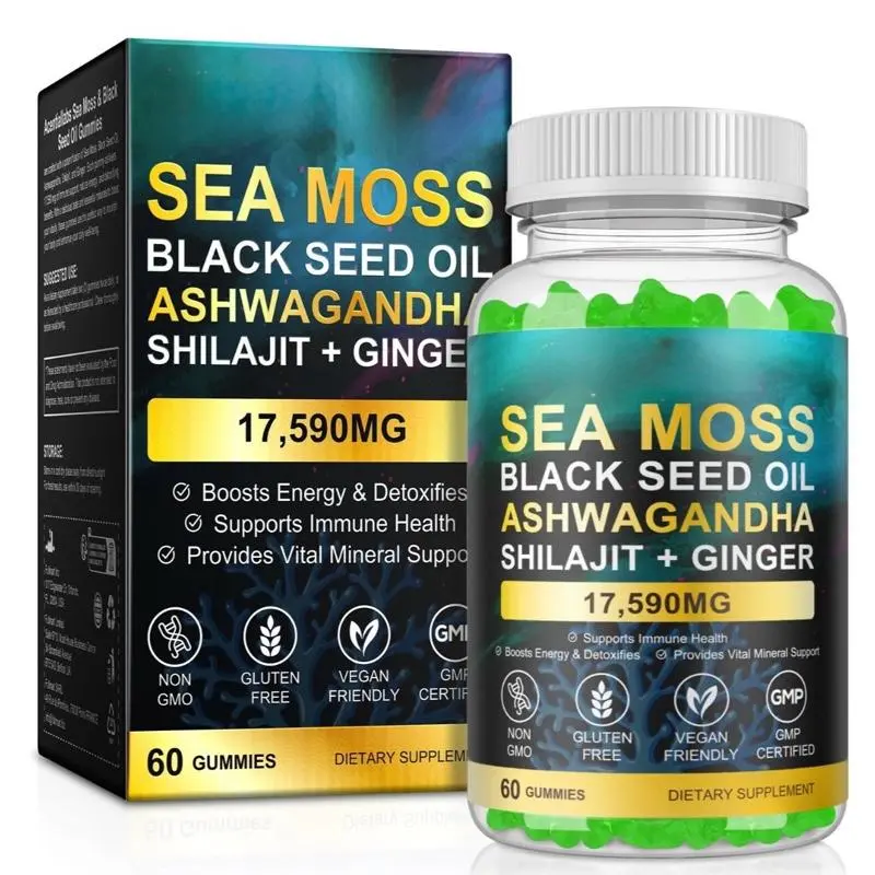 20-in-1 Herbal Dietary Supplement Gummies with Sea Moss, Bladderwrack, Black Seed Oil, Ashwagandha, Turmeric, Ginger, Shilajit - Non-GMO Dietary Gummy Supplements