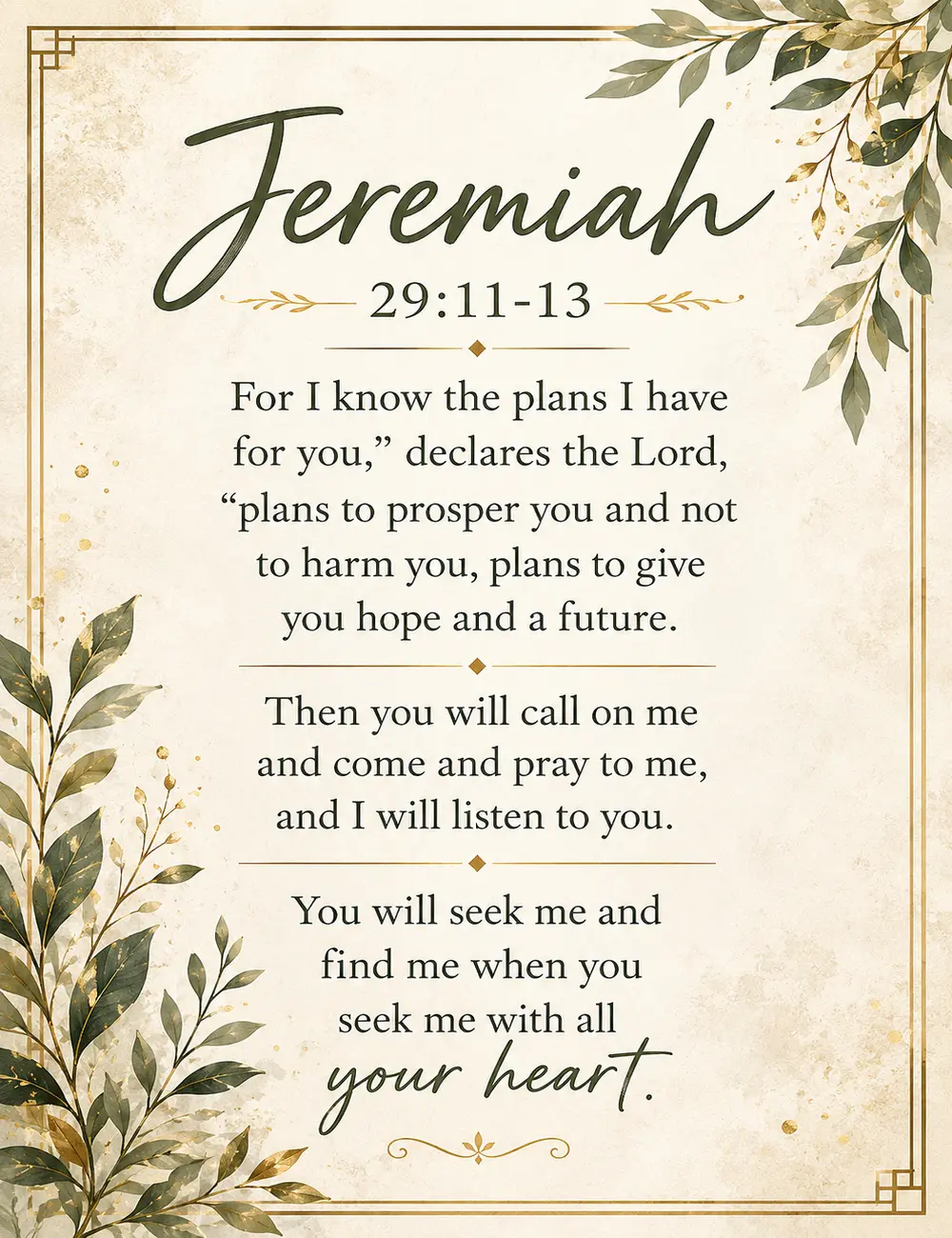 Jeremiah 29:11-13 Bible Verse Wall Art Canvas Print, Christian Scripture Poster, For I Know The Plans I Have For You, Faith Inspirational Wall Decor, Religious Gift, Rustic Farmhouse Home Decor, Bedroom Living Room Office Church Decoration, Christian Gift
