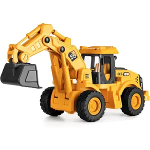 11" 1:18 Scale Inertia-Powered Excavator Toy, Heavy-Duty Plastic, Rolling Wheels, with Lights & Rumbling Action, Working Boom & Bucket, Indoor Outdoor Sandbox Vehicle for Ages 3+, Perfect Easter Gift