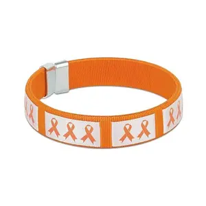 Orange Ribbon Awareness Bangle Bracelet - Unisex Flexible Fabric Bangle with Orange Ribbons for Various Causes 7 1/2 Inches Long