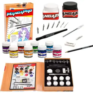 Premium Art Drawing Set - 24 pc Manga Animae Animation Sketch and Comic Cartoon Tools Kit w Ink, Watercolors, Knives, Pen, Nibs, Eraser, and Pencils - For Beginners or Experts Illustration