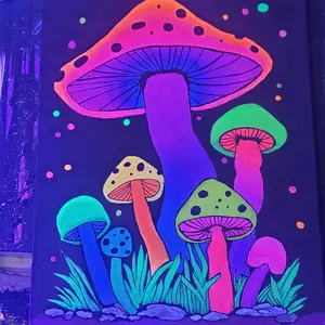 Glowing Trippy Mushrooms Blacklight Painting | 11x14 Inches | Glow by Nikki Original Art