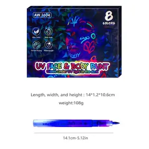 Glow in The Dark Face Body Paint Sticks 8 Pack - Neon Blacklight Reactive Makeup Kit for Adults, Halloween & Party Accessories Glow Body Polish Uv