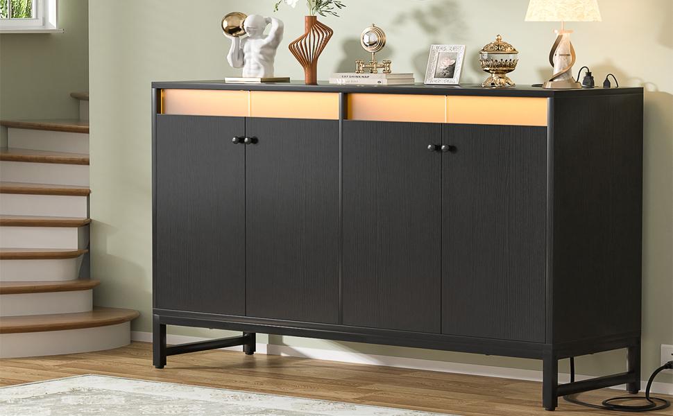 Sideboard Buffet Cabinet with Power Outlet, Kitchen Storage Cabinet with LED Light, Accent Cabinet for Dining Room, Living Room, Hallway unique  bedroom  furniture