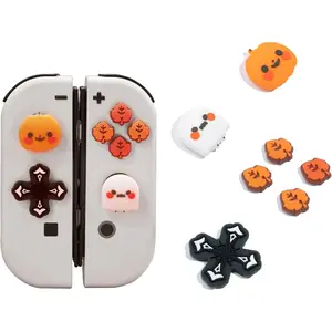 Z-PCS17  Halloween Switch Accessories Cute Silicone Cross D-Pad Button Caps Set Joystick Cover - ABXY Key Buttons Sticker Spooky Gift Compatible with Switch/OLED Joy-Con - Pumpkin & Ghost