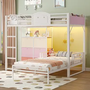 AOGLLATI Bunk Bed with 6 Storage Drawers and Bedside Storage for Kids Teens Metal Led Loft Bed Twin Over Twin with Safety Guardrails for Small Space