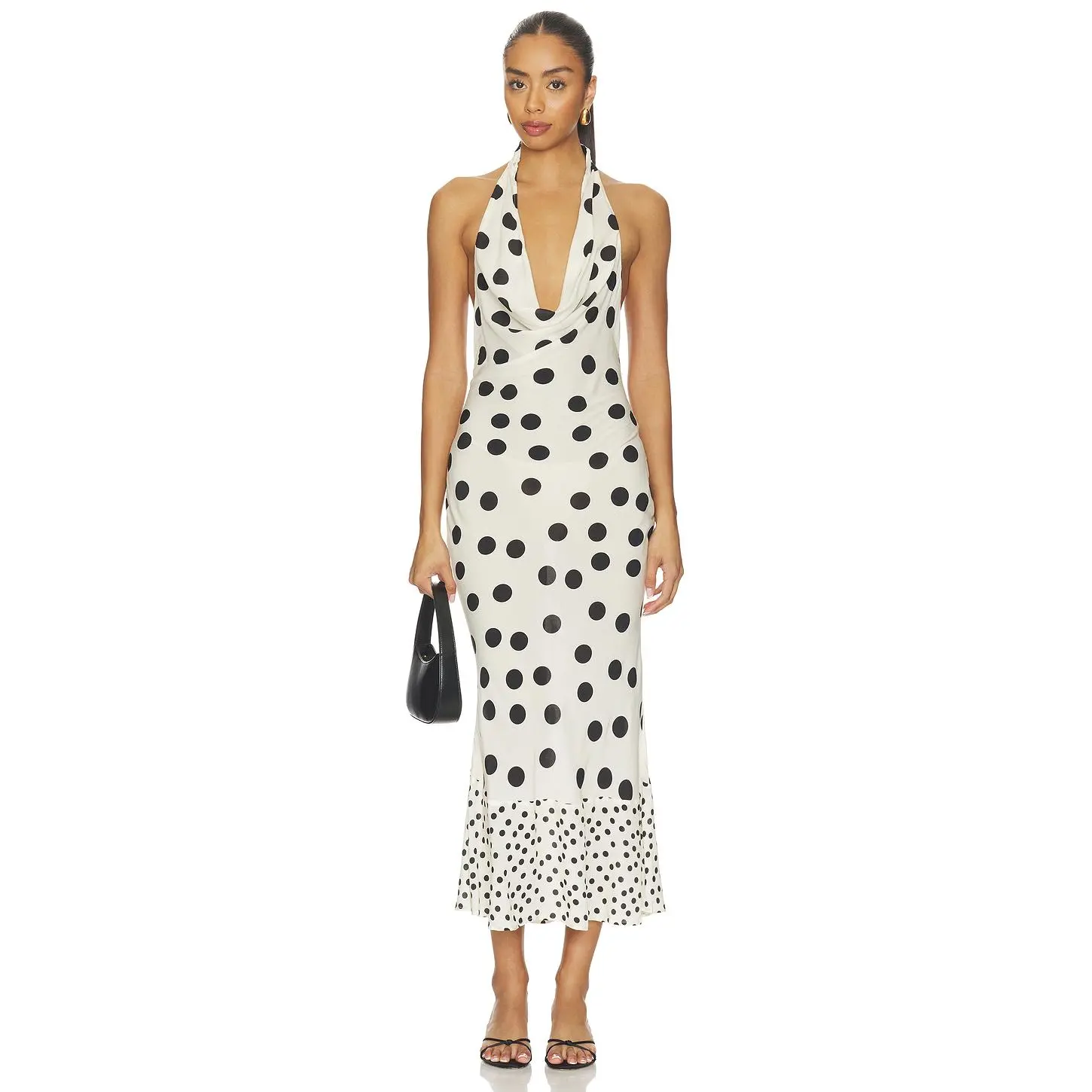 Tularosa Elma Cowl Neck Dress in Black & White Dot Mix