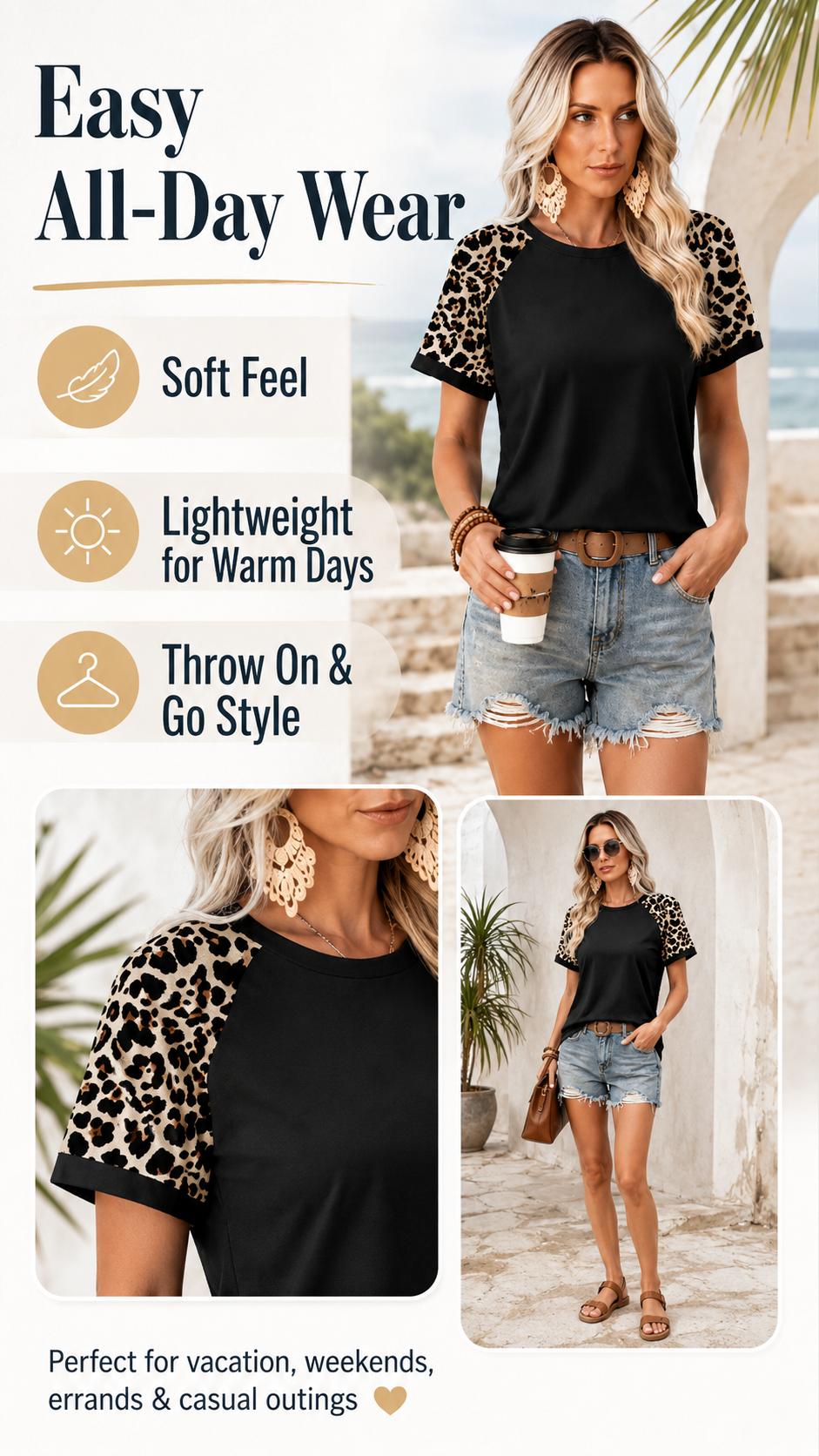 WIHOLL SwimWeek Women's Casual Polyester Colorblock Short-Sleeve Raglan Shirts, Summer-Spring Fashion Vacation Outfits