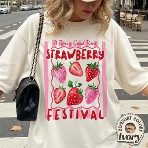 Vintage-Inspired Strawberry Festival Graphic Tee, Cottagecore Aesthetic, Soft Comfort Colors Shirt for Summer Berry Lovers, Cozy Casual Outfit, Perfect Gift for Fruit & Nature Fans