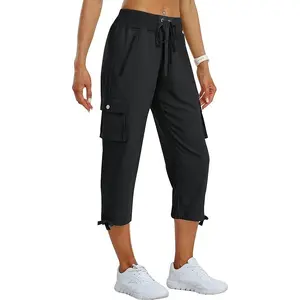 MoFiz Sports Women's Cargo Capris Hiking Pants - Lightweight Quick-Dry Loose Fit Summer Travel Pants with Pockets for Hiking & Outdoor Activities